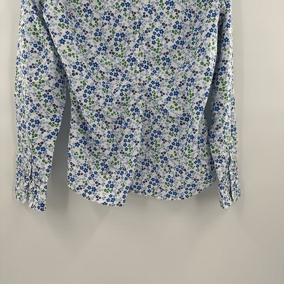 Frank Eileen Shirt Top Womens Medium Blue Floral Ditzy Button Barry Cottage - Picture 5 of 13